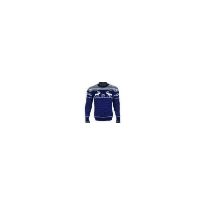 Темно-синий шерстяной свитер с белым рисунком - оленями - 120.8