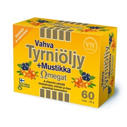 Omegat vahva Tyrniöljy+Mustikka облепиховое масло + черника 60 кап