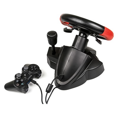 Игровой руль Dialog GW-225VR E-Racer - эф.вибрации, 2 педали+рычаг, PC USB/PS4&3/XB1&360/Android/Switch (black)