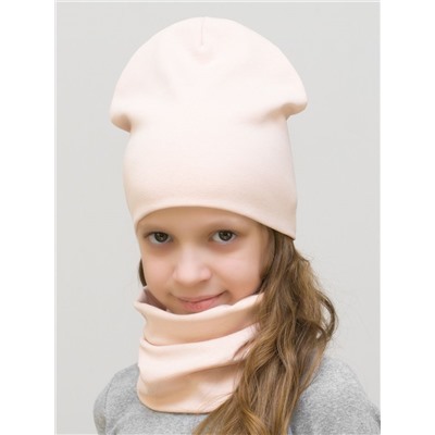 Комплект для девочки шапка+снуд (Цвет светло-бежевый), размер 50-52; 52-54,  хлопок 95%