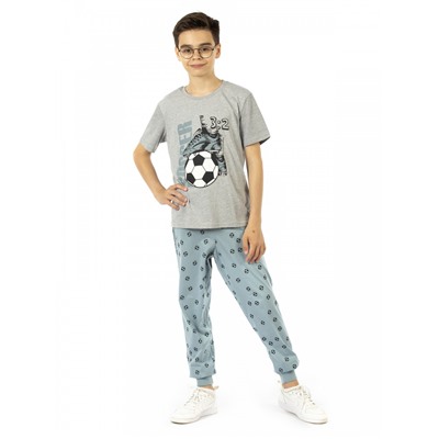 Комплект детский (футболка/брюки) Серый меланж, Тёмно-бирюзовый