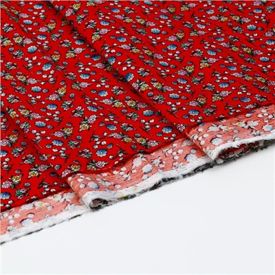 Лоскут, мелкий цветочек на красном, хлопок, 100 × 150 см