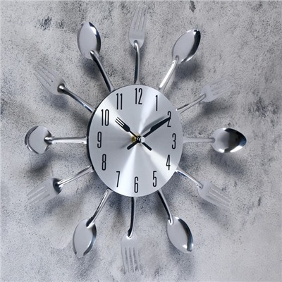 Часы настенные, серия: Кухня, "Столовые приборы", дискретный ход, d-31 см, циферблат 13.5 см