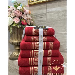 Комплект махровых полотенец красный (упаковка 6шт)