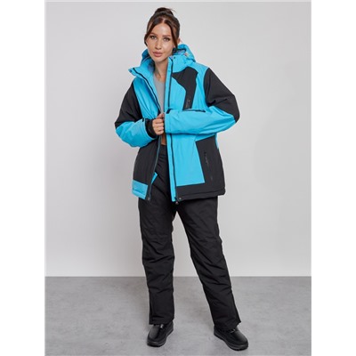 Горнолыжная куртка женская зимняя большого размера голубого цвета 23661Gl