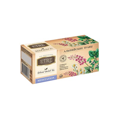 «ETRE», чайный напиток Meditation Альпийские травы, 25 пакетиков, 37,5 г