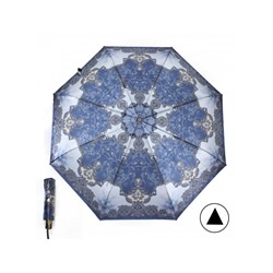Зонт женский ТриСлона-882/L 3882 D,  R=55см,  полуавт;  8спиц,  3слож,  сатин,  синий  (узор)  235305