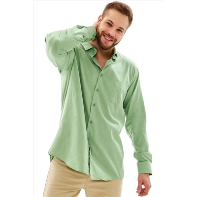Мужская классическая льняная рубашка с длинным рукавом Happy Fox
