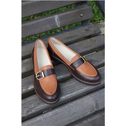 Женские туфли лоферы 74 коричневые с пряжкой