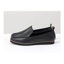 Легкие туфли без подклада из натуральной гладкой кожи черного цвета, на облегченной черной подошве, Т-1707-21