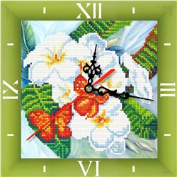 Алмазная мозаика часы Бабочки и магнолии 30х30