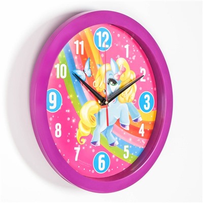 Часы настенные, детские, "Пони", дискретный ход, d-28 см, фиолетовый обод