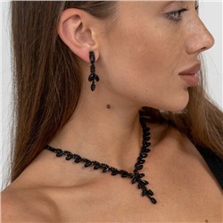 Комплект ожерелье и серьги с цирконом, цвет: черный,  арт.018.688