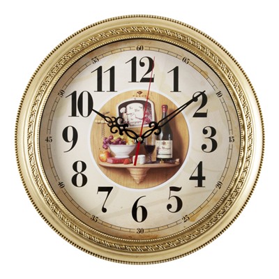 Часы настенные 2950-104 круг d=28,5см, корпус черный с золотом "Фрукты" "Рубин" /1/10/