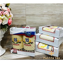 Подарочный набор вафельных полотенец для кухни 23 февраля 25х50см в ассортименте (упаковка 2шт)