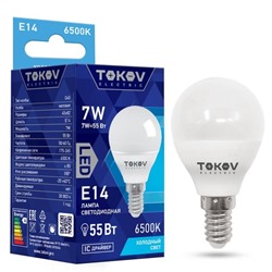 Лампа светодиодная TOKOV ELECTRIC, 7 Вт, G45, 6500 К, Е14, 176-264В