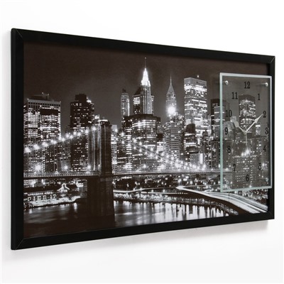 Часы-картина настенные, серия: Город, "Ночной Нью-Йорк", 50 х 100 см