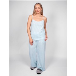 0934 Пижама женская (майка+брюки) пыльно-голубая полоска на нежно-голубом Be Friends