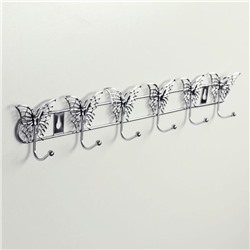 Вешалка настенная на 6 крючков Доляна «Бабочки», 34,5×3×6,5 см, цвет серебряный
