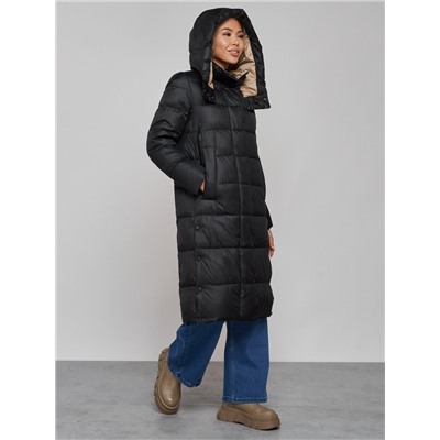 Пальто утепленное молодежное зимнее женское черного цвета 57997Ch