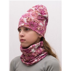 Комплект для девочки шапка+снуд Бусины, размер 46-48, 48-50, 50-52, 54-56,  хлопок 95%