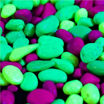 Галька декоративная, флуоресцентная микс: лимонный, зеленый, пурпурный, 350 г, фр.5-10 мм