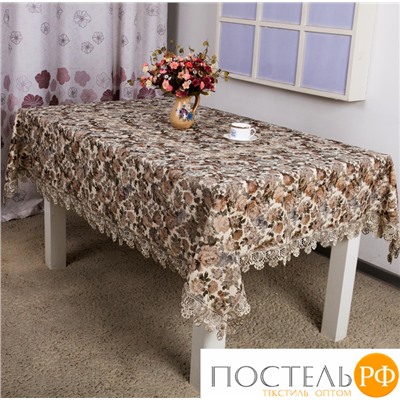 Скатерть "Карвен" печать с гипюром 160*220 М 614-3 кофейный (арт. М 614-3)