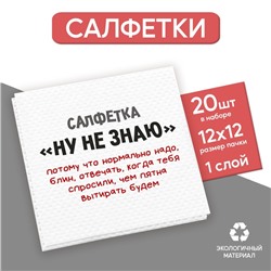 Салфетки бумажные однослойные «Ну, не знаю», 24 × 24 см, в наборе 20 шт.