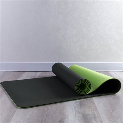 Коврик для йоги и фитнеса спортивный гимнастический двухслойный TPE 6мм. 183х61х0,6 цвет: светло-зелёный / YM2-TPE-6G /уп 12/