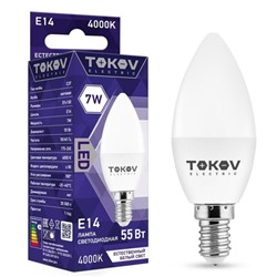 Лампа светодиодная TOKOV ELECTRIC, 7 Вт, С37, 4000 К, Е14, 176-264В