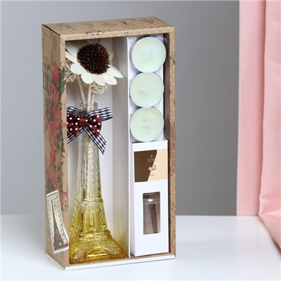 Набор подарочный "Эйфелева башня"(ваза,палочки с декором,свечи, аромамасло), ваниль
