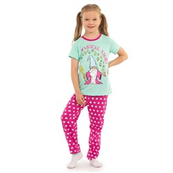 Комплект детский (футболка/брюки) Аквамариновый/красно-фиолетовый