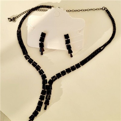 Комплект ожерелье и серьги с цирконом, цвет: черный, арт.018.721