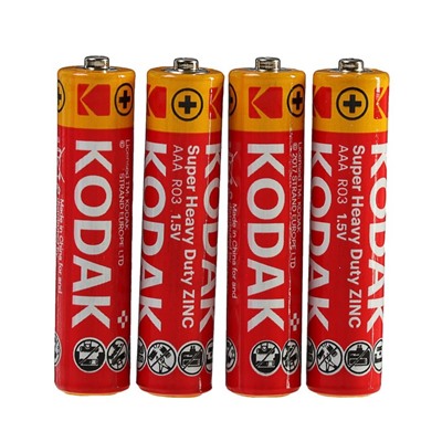 Батарейка солевая Kodak Extra Heavy Duty, AAA, R03-4BL, 1.5В, блистер, 4 шт.