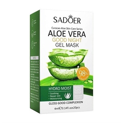 Sadoer Увлажняющая ночная несмываемая гель маска для лица Aloe Vera Good Night Gel Mask 20шт*4мл