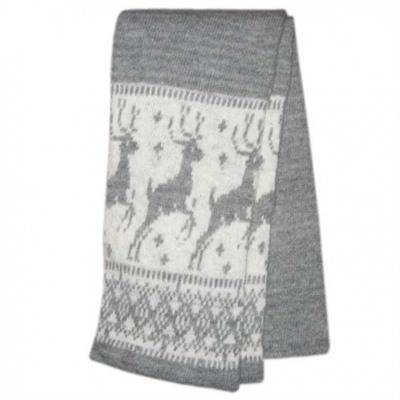 Серый вязаный шерстяной шарф с оленями - 140.4