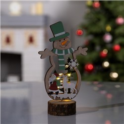 Светодиодная фигура «Снеговик» 12 × 18 × 6 см, дерево, батарейки CR2032х1, свечение тёплое белое
