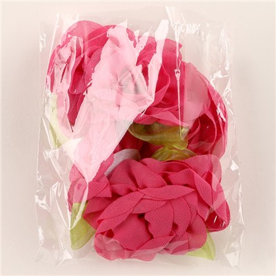 Цветок с лепестками, листиком, из ткани, набор 8 шт., цвет фуксия