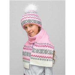 Комплект зимний для девочки шапка+шарф Ульяна (Цвет розовый), размер 54-56, шерсть 70%