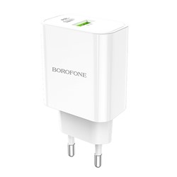 Адаптер Сетевой Borofone BA55A Crown USB/Type-C 3A/20W (white)