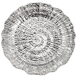 "Платина" Тарелка мелкая фарфоровая д250мм h25мм, интерьерная, рельефный декор, с платиной, волнистый край (Китай)