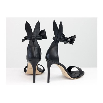 Босоножки с ушками "Bunny" из натуральной кожи черного цвета, на каблуке-шпилька, коллекция Весна-Лето, С-706-01