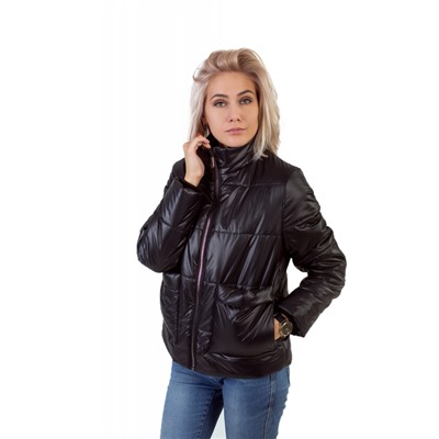 Утепленная  женская куртка с объемным карманом, цвет -черный