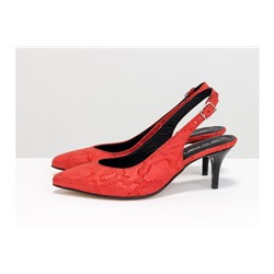 Эксклюзивные туфли с открытой пяткой из натуральной нежной бархатистой итальянской кожи красного цвета "змея", на невысокой шпильке, Лимитированная серия, С-1909-17