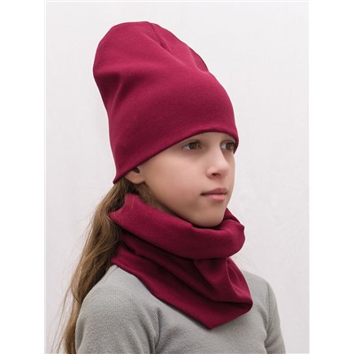 Комплект для девочки шапка+снуд (Цвет бордовый), размер 50-52,  хлопок 95%