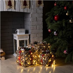 Светодиодная фигура «Подарки с шишками» 15, 20, 25 см, текстиль, металл, батарейки ААх2 (не в комплекте), свечение тёплое белое
