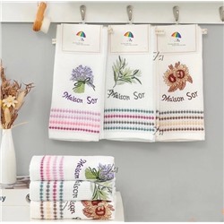 Вафельные кухонные полотенца с петелькой Цветы 40х60см (упаковка 12шт)