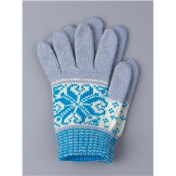 Перчатки вязаные для девочки, снежинка, голубой