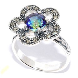 Серебряное кольцо с кварцем мистик и марказитом