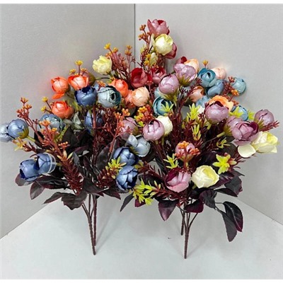 Цветы искусственные декоративные Пионы малые (5 веток 15 цветков) 33 см